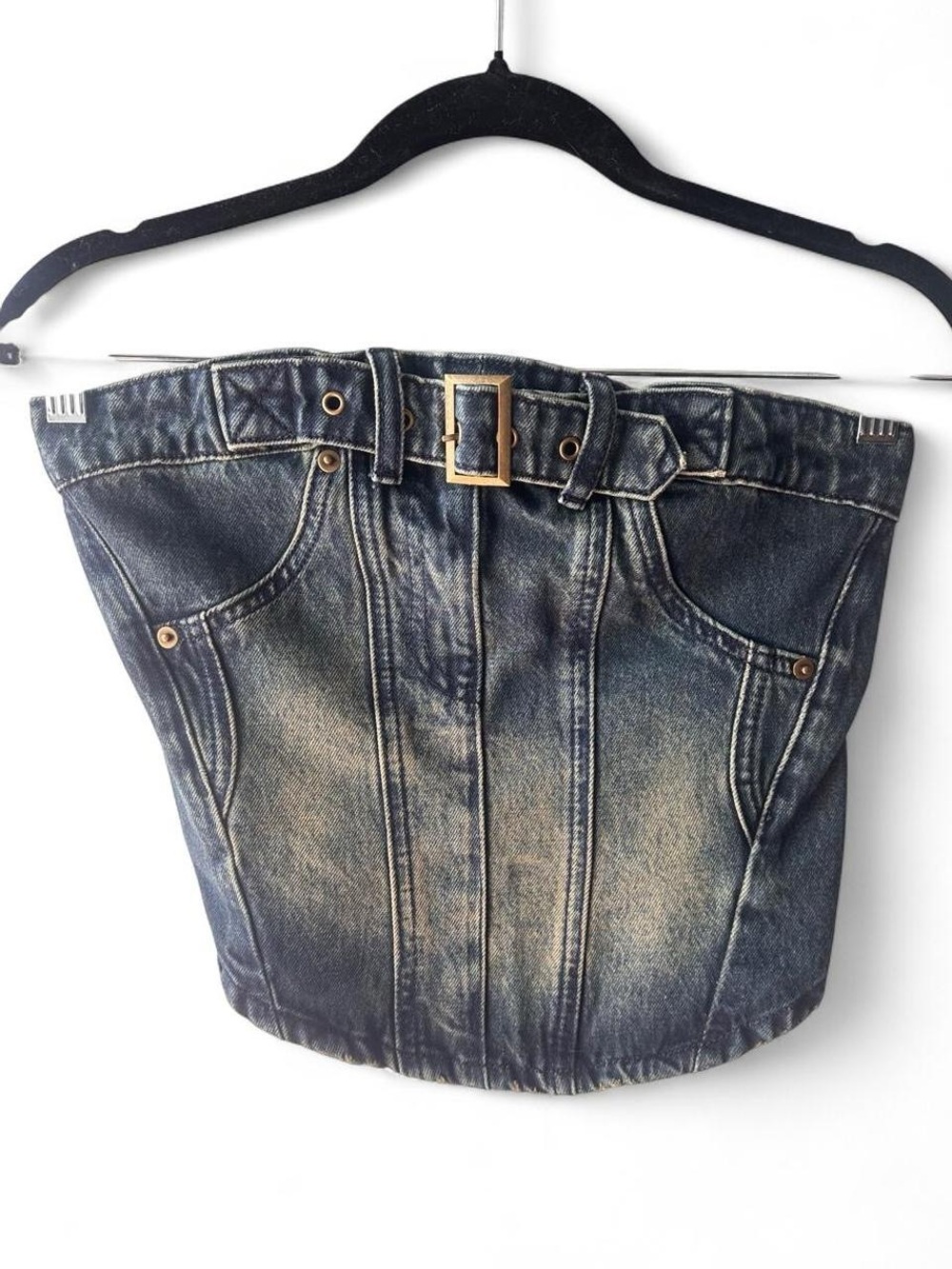 Dollskill Current Mood Hardcore Happiness Denim Tube Top Sz S
